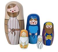 Bambole nidificanti 5 pezzi Gesù Natività Impilabile Squisita Pittura Bambole di legno per Natale Pasqua Compleanno Bambola russa Matrioska nidificanti per bambini per