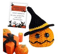 Bambole positive all'uncinetto, positive, teste di zucca di Halloween - all'uncinetto divertente con biglietto ispiratore, belle decorazioni per feste per colleghi di lavoro