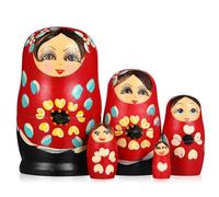 Bambole russe Babushka in legno, 5 pezzi, matrioska russa fatta a mano, decorazione tradizionale per la casa, regalo di compleanno, decorazione natalizia per la casa, rosso