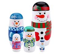 Bambole Russe di nidificazione di Natale,5 Pezzi bambole di nidificazione dipinte a mano di Natale fatte a mano in legno pupazzo di neve bambole matrioska set decorazione di Natale bambola impilabile
