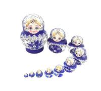 Bambole russe Matrioska Per - Leggero ed elegante per bambini, 10 pezzi, legno blu bianco porcellana, decorazione da scrivania tradizionale impilabile per adulti | Multipurpose Outdoor Utility
