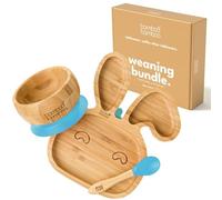 bamboo bamboo Piatto Baby & Ciotola Svezzamento Set, Ventosa per Pappa e Svezzamento, Piatto Coniglio Bamboo, Ciotola Toddler & Cucchiaio Baby, Piatti per Bambini da 6 Mesi (Coniglio, Blu)