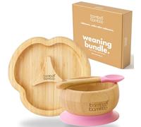 bamboo bamboo Piatto Baby & Ciotola Svezzamento Set, Ventosa per Pappa e Svezzamento, Piatto Diviso Bamboo, Ciotola Toddler & Cucchiaio Baby, Piatti per Bambini da 6 Mesi (Rosa)