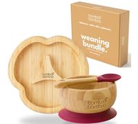 bamboo bamboo Piatto Baby & Ciotola Svezzamento Set, Ventosa per Pappa e Svezzamento, Piatto Diviso Bamboo, Ciotola Toddler & Cucchiaio Baby, Piatti per Bambini da 6 Mesi (Ciliegia)