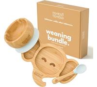 bamboo bamboo Piatto Baby & Ciotola Svezzamento Set, Ventosa per Pappa e Svezzamento, Piatto Elefante Bamboo, Ciotola Toddler & Cucchiaio Baby, Piatti per Bambini da 6 Mesi (Elefante, Grigio)