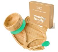 bamboo bamboo Piatto Baby & Ciotola Svezzamento Set, Ventosa per Pappa e Svezzamento, Piatto Volpe Bamboo, Ciotola Toddler & Cucchiaio Baby, Piatti per Bambini da 6 Mesi (Volpe, Verde)
