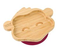 bamboo bamboo Piatto Baby e Toddler, Ventosa per Pappa e Svezzamento, Piatto Scimmia Bamboo con Sicura, Piatti per Bambini da 6 Mesi (Scimmia, Ciliegia)