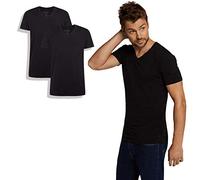 Bamboo Basics, Maglietta da Uomo in bambù, Velo, Scollo a V, Confezione da 2, Extra Lunga, Extra Morbida e Traspirante, Colore Nero
