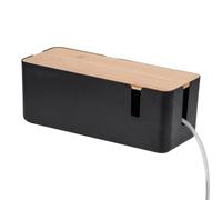 Bamboo Cable Organizer Box - Power Strip Under Desk Cord Management | Reusable Computer Wires Storage With Lid | For Home Office Desktop, Socket Charger Cover For Power Cords Data Cavi Ties
