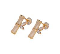 Bamboo Ear Studs with Jade, Hollow Bow Design, High-Grade Ancient Style Earrings for Women, Gift Boxed