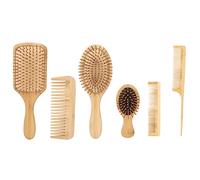 Bamboo Hair & Beard Comb Set 6Pcs | Comfort Detangling Brush for Salon/Home/Travel | Gentle Massage & Styling Kit | Plant - based Static - Reducing Design