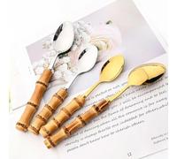 Bamboo Handle Silver Cutlery Set - 24 Pieces Stainless Steel Knife Spoon Fork Tableware
