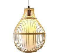 Bamboo Light Long Woven Rattan Pendant Lighting Fixture Large Farmhouse Wicker Chandelier Vintage Rustic Boho Hanging Lamp for Bedroom Kitchen Island Dining Room