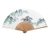 Bamboo pieghevole mano ventilatore carta modello, Ventaglio pieghevole dipinto a mano con paesaggio in stile cinese e giapponese in bambù scatola regalo 40x22 cm(A)