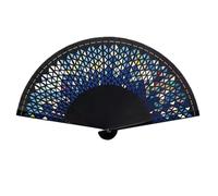 Bamboo pieghevole mano ventilatore carta modello, Ventaglio pieghevole in bambù intagliato portatile nero e blu 17,7x31,2 cm stile cinese giapponese(Blue)