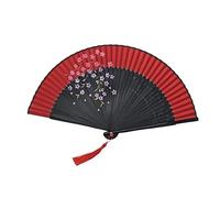 Bamboo pieghevole mano ventilatore carta modello, Ventaglio pieghevole in seta di bambù con stampa Sakura, da tenere in mano, for danza, cosplay, nero e rosso, 21 cm, chiuso