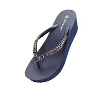 Bamboo Sea Sandalo, Ciabatte Infradito da Spiaggia con Tacco 6 cm for Donna, con Fondo Spesso e Cristalli Scarpe da Doccia(Blue,35 EU)