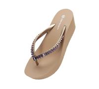 Bamboo Sea Sandalo, Ciabatte Infradito da Spiaggia con Tacco 6 cm for Donna, con Fondo Spesso e Cristalli Scarpe da Doccia(Khaki,38 EU)