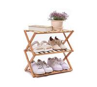 Bamboo shoe rack, 100% natural and renewable, super sturdy and durable, installation-free, foldable - Maximum load: 40 kg (3 layers 50 cm)