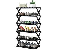 Bamboo Shoe Rack Space Saving Shoe Stand for Entryway Foldable Shoe Shelf with Installation Free Design Black Shoe Storage with 100x25x91cm (39x10x36inch) Dimensioni