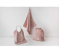 Bamboom Set Asilo 3 Pezzi: Bavaglino Xl, Asciugamano e Sacca Porta Oggetti, in Soffice Fibra di Bambù Organico, Bath Set Toddler: Towel + Bag + Bib, Rosa - 220 g