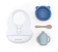 Bamboom Set Baby in Silicone - Bavaglino, Scodella, Cucchiaio e Bicchiere con beccuccio Blu