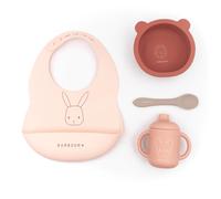Bamboom Set Baby in Silicone - Bavaglino, Scodella, Cucchiaio e Bicchiere con beccuccio Pink