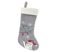BambooMN 1 Pz Set 45,7 cm Classico Ricamato a Mano Paillettes Cute Animal Calza di Natale, 15 Gatto Cattivo Grigio