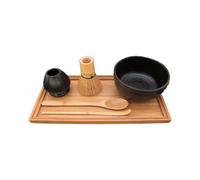 BambooMN Brand - Set di ciotole per Matcha (include supporto per ciotola, frusta per t , cucchiaino da t Chasaku e vassoio) 1 set nero