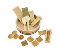 BambooMN Hangiri Oke - Ciotola refrigerante per riso, 26,9 cm, con 19 pezzi per preparare sushi, kit di accessori per servire il sushi, misura piccola