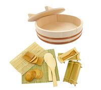 BambooMN Hangiri Sushi Oke - Ciotola per miscelazione con coperchio, 19 pezzi, 10.6-Inch naturale