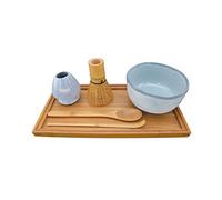 BambooMN Marchio: Matcha Bowl Set (include ciotola, riposo, frusta da tè, chasaku, cucchiaino da tè e vassoio), 1 set blu luccicante