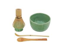 BambooMN Matcha-Schalen-Set (inkl. Schalenablage, Teebesen, Chasaku und Teel ffel), 1 Set, weiches Hellgr n