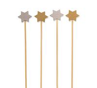 BambooMN - Spiedini di bambù a 6 punte per feste a forma di stella per frutta, panini, cocktail - 10 cm - oro, argento - 100 pezzi