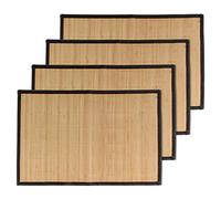 BambooMN Tovaglietta a doghe di bambù con bordo in tessuto, stampa a tinta unita, 44,5 x 30,5 cm, marrone con bordo nero, 4 pezzi