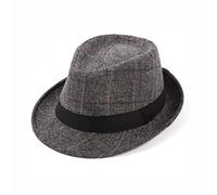 Bamboopack Cappello da uomo classico in tartan a tesa corta Trilby Manhattan Gangster Fedora Panama Jazz-Hat con fascia decorativa, grigio, M (WTTK74240)