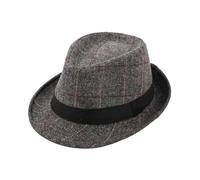 Bamboopack Cappello da uomo classico in tartan a tesa corta Trilby Manhattan Gangster Fedora Panama Jazz-Hat con fascia decorativa, grigio, M (WTTK74240)