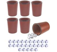 Bamboo's Grocery LoKii Coppa per dadi in pelle, interno foderato in feltro, 6 tazze shaker e 30 dadi a pois, una borsa per il trasporto, marrone