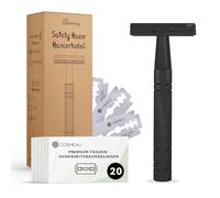Bamboozy Rasoio di Sicurezza con 20 Lame, Alluminio Nero - Zero Rifiuti e Senza Plastica - Rasoio a Doppio Filo per Rasatura Bagnata