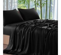 Bambou - Lenzuolo con angoli, 180 x 200 cm, colore: nero, berretto da 30 cm, lenzuolo Lyocell in seta liscia traspirante per materassi spessi, alto tessuto anti-acaro ipoallergenico di alta qualità