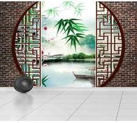 Bambù cinese Lotus 3D Tenda Bloccare Foto Stampa Tendaggio Drappo Tessuto Finest