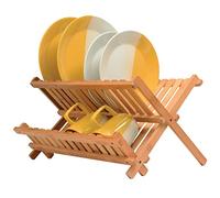Bambù piatti scolapiatti pieghevole in legno Realizzato in 100% bambù naturale, per contenere piatti e ripiano inferiore per tazze