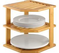 Bambüsi Scaffale angolare rustico in bambù a 3 ripiani, organizer per cucina e bagno, piano di lavoro e armadietti