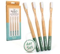 Bambuna® Spazzolini da denti sostenibili in bambù, set da 4 pezzi, setole mediamente morbide, 100% senza BPA, set di spazzolini in bambù vegano ed ecologico