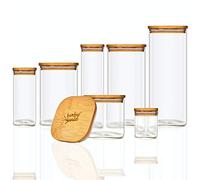 bambuswald© Barattolo con Coperchio Ermetico in 100% Bambù Ecologico, Vasetto di Vetro Ideale per Spezie, Erbe Aromatiche, Caffè, Tè, Provviste, Müsli, Pasta, Lavabile in Lavastoviglie, 700 ml
