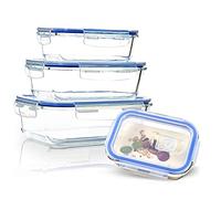 bambuswald© Set di Barattoli in Vetro con Coperchio Ermetico a Prova di Perdite da 4 Pezzi, Ermetici e Impilabili, per il Forno, Portapranzo, Teglia per Sformati, 370ml 640ml 1040ml 1520ml