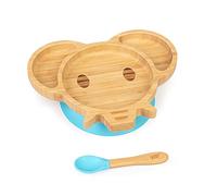 bambuswald© Set di Stoviglie per Neonati e Bambini, Stoviglie per Bambini, Cucchiaio, Piatto, Ciotola, Sostenibile ed Ecologico, Set di Stoviglie per Colazione, Piatti con Ventosa, Elefante Blu