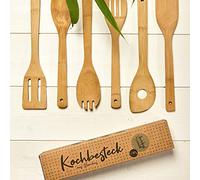 bambuswald© Set Utensili Da Cucina Ecologico e Senza Plastica 6 Pezzi In 100% Bambù, Mestoli ad es. Mestolo Per Mescolare, Per Zuppa, Servispaghetti, Set Di Mestoli, Posate Per Insalata, Cucchiaio