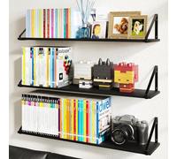 BAMEOS 91,4 x 19,5 x 1,2 cm, scaffali sospesi più profondi per parete, in legno rustico, 3 pezzi, librerie da parete per soggiorno, camera da letto, librerie nere per decorazione, grandi mensole da