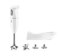 bamix Frullatore a immersione cordless PLUS, Base di ricarica, Lama, Frusta, Frullino in acciaio, 250 watt, 3 velocità, Made in Switzerland, Bianco